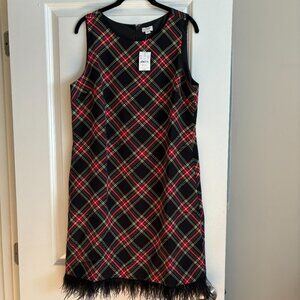 J. Crew Tartan Plaid Shift Dress with Feather Hem Size 12